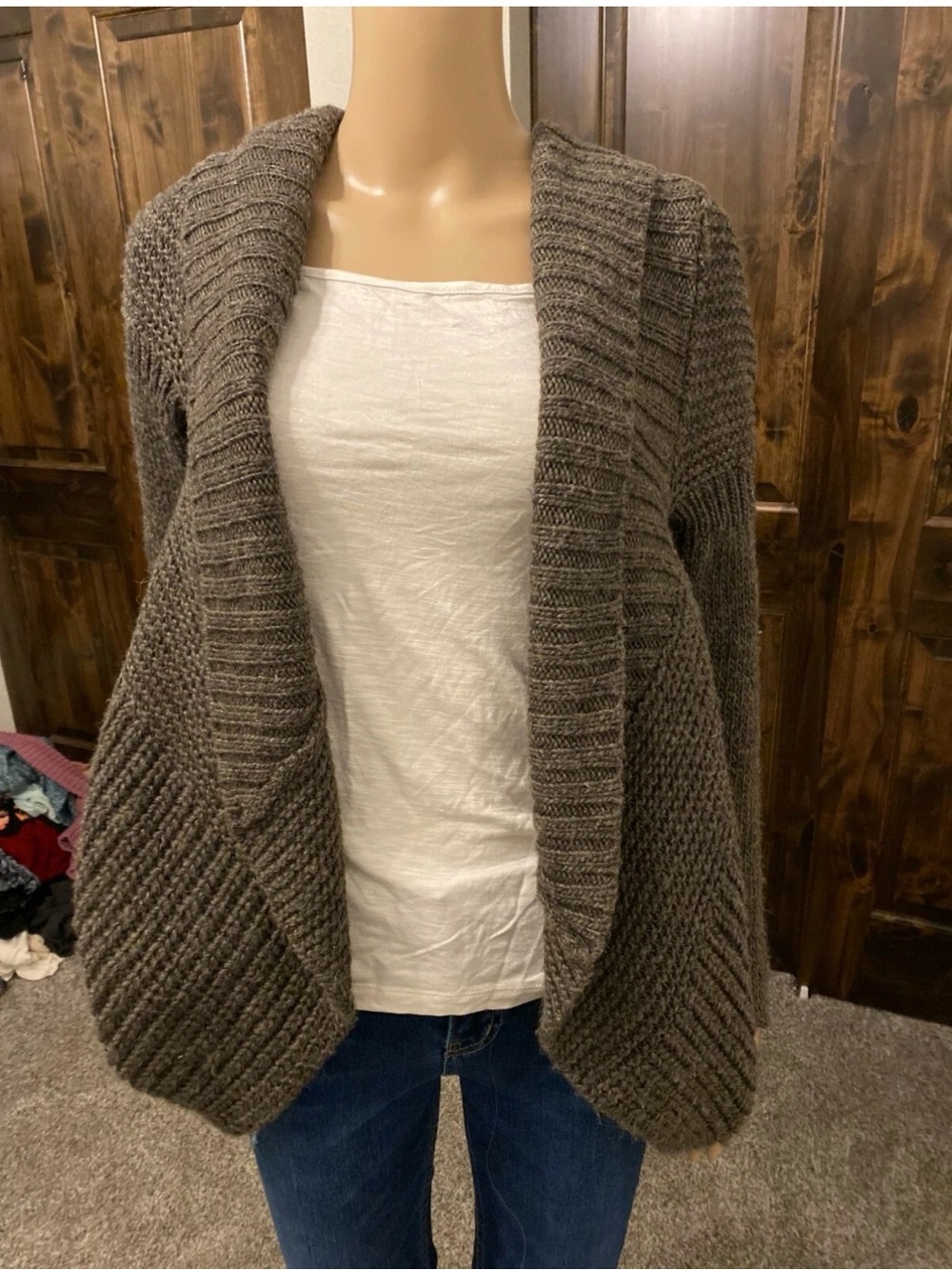 Gracia gray Open-Front Knit Cardigan Size Small -002